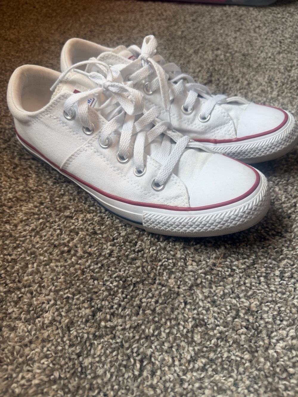 Converse White Low-Top Canvas Sneakers with Red Trim womens 8.5